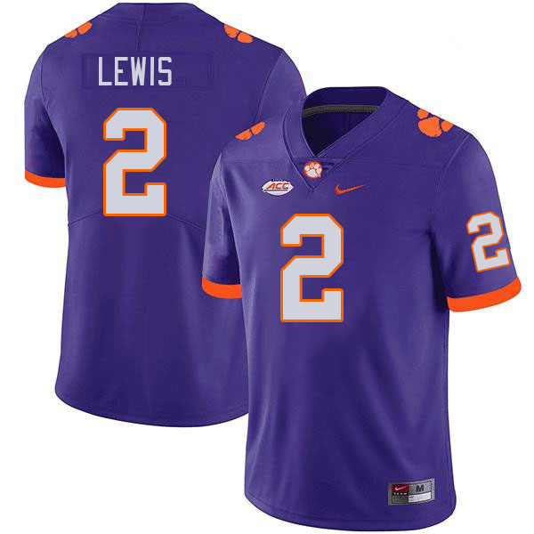 Men #2 Shelton Lewis Clemson Tigers College Football Jerseys Stitched-Purple